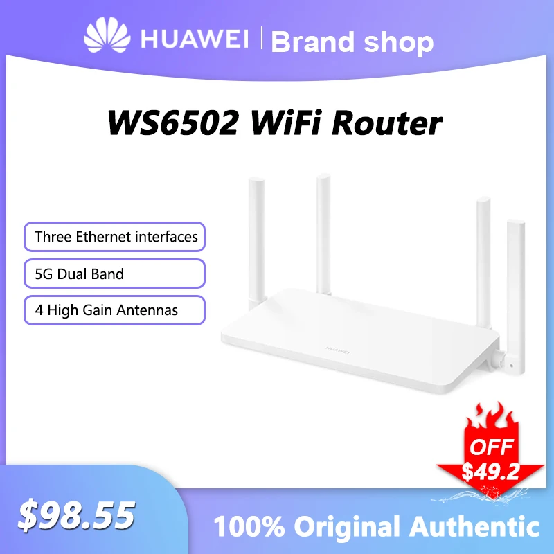 

Huawei WS6502 WiFi Router Dual Band Gigabit 2.4G 5.0GHz Wireless Router 4 High Gain Antennas Network Repeater For Home Office