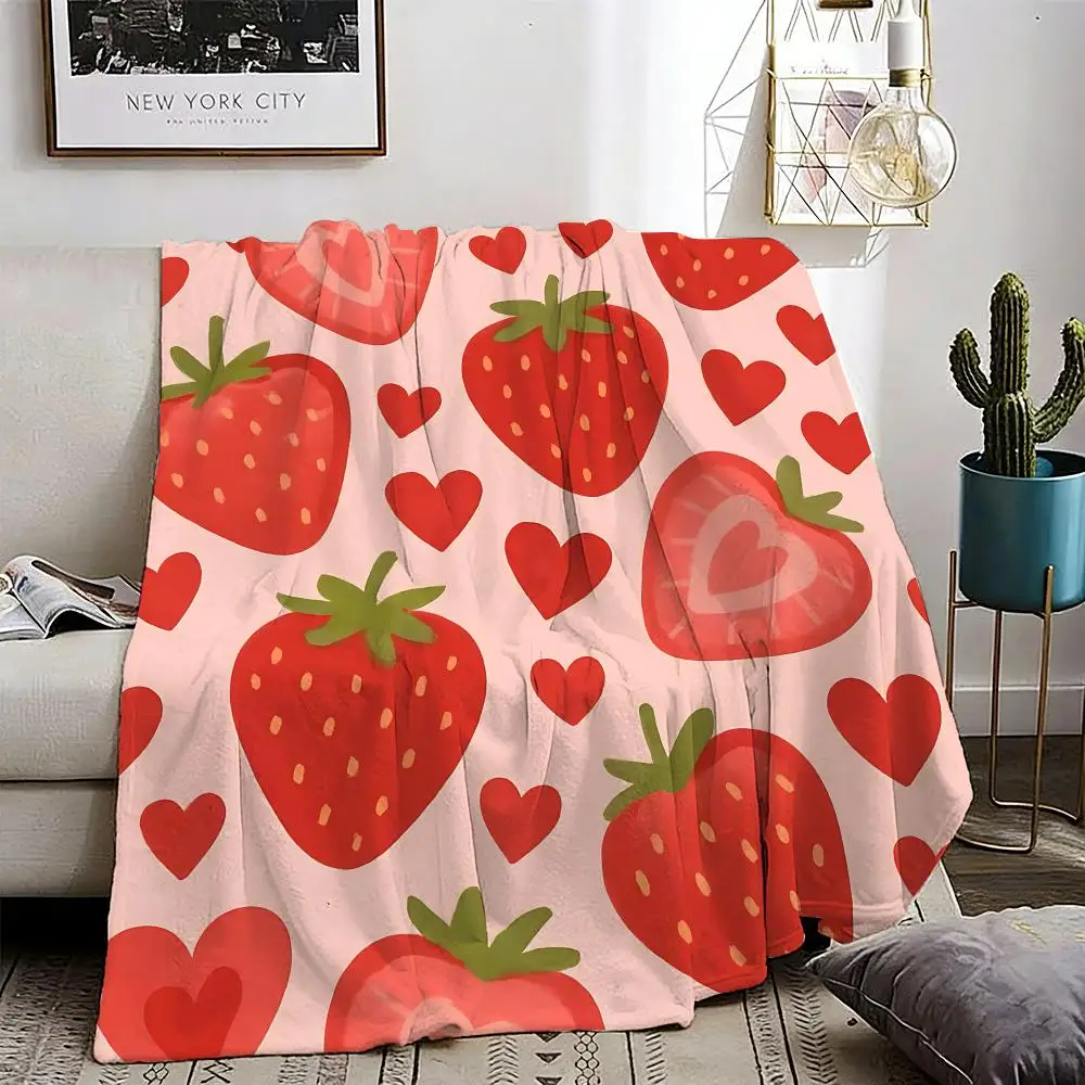 Sweet Strawberry Design Throw Lightweight 240g Flannel Blanket Soft Skin-friendly for Summer Cooling