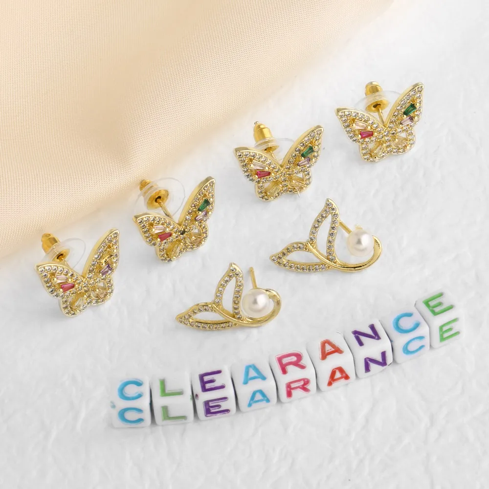 Clearance Earrings / 3Pairs CZ Crystal Heart Earrings for Women Gold Plated Jewelry CER0152