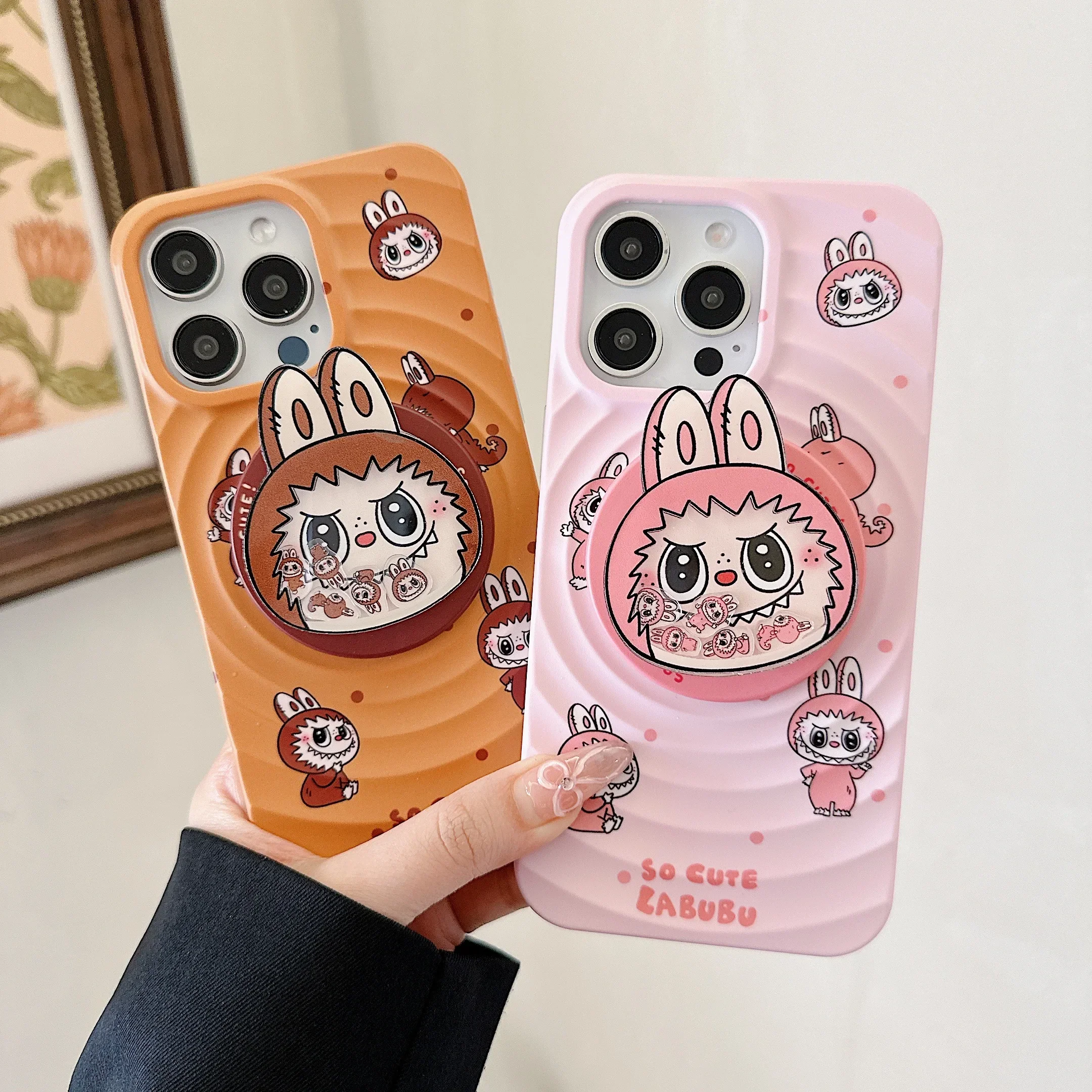 Kawaii Cute Cartoon Labubu Magnetic Grip Holder Magsafe Wireless Charge Phone Case For iPhone 16 15 14 13 12 Pro Max Hard Cover image 2