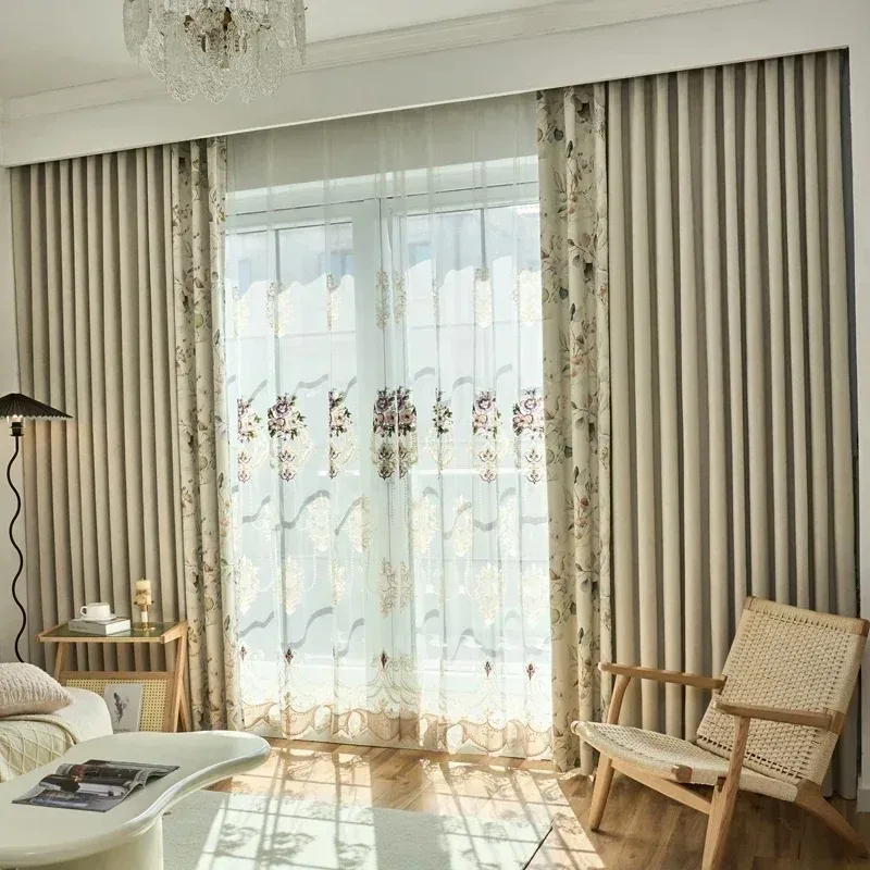 

Custom Size Fashion Luxury European Curtains for Living RoomBedroom Blackout Vintage Floor Floating WindowCustomized White Tulle