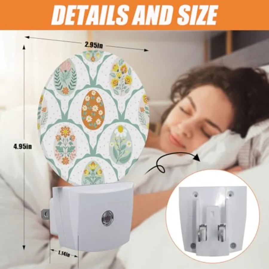 Colorful Night Light, Happy Easter Nightlight Plug into Wall LED Lamp Auto Sensor Dusk to Dawn for Bedrooms/Kitchens/Toilets/Co