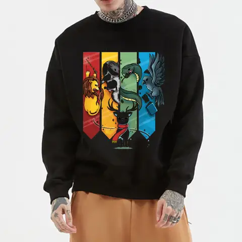 Magic Animal Men Sweatshirts Long Sleeve Fashion Female Men Graphic Hoodies Hogwarts Print Fashion Casual Sweatshirts Clothes
