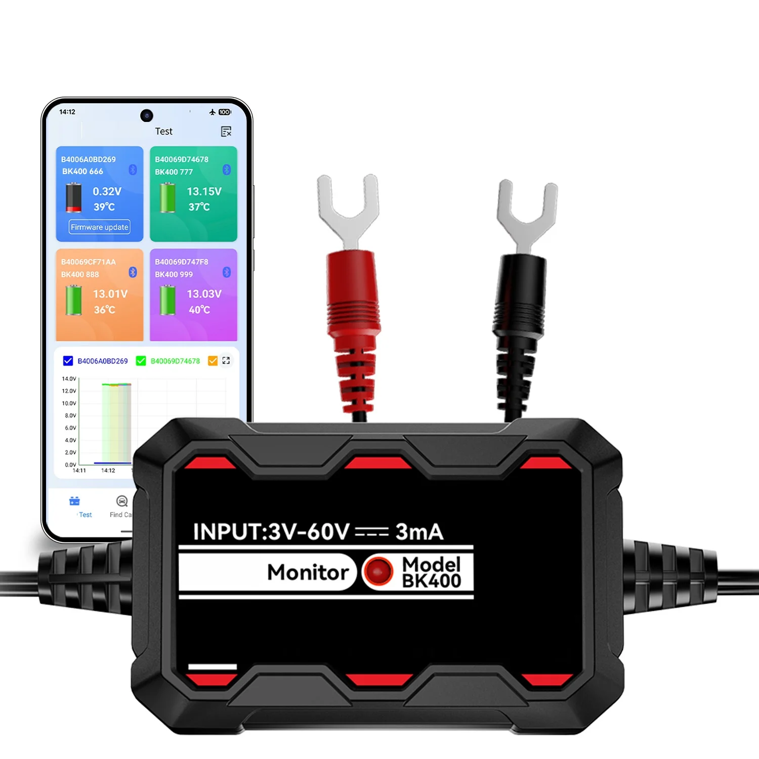 Multi-Battery Monitor 3V-60V Range with Temperature Sensing and Positioning for RV Truck Marine and Commercial Fleets