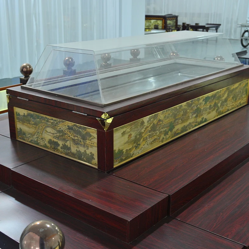 Customized Premium Faux Wood Memorial Viewing Platform with Traditional Chinese Gilded Carvings for Funeral Ceremony