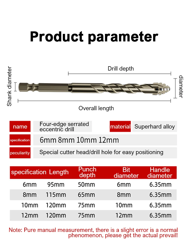 New Four-Flute Sawtooth Eccentric Drill Bit Professional Carpentry Tools For Glass Ceramic Concrete Brick Metal Drill Bit 6-12mm