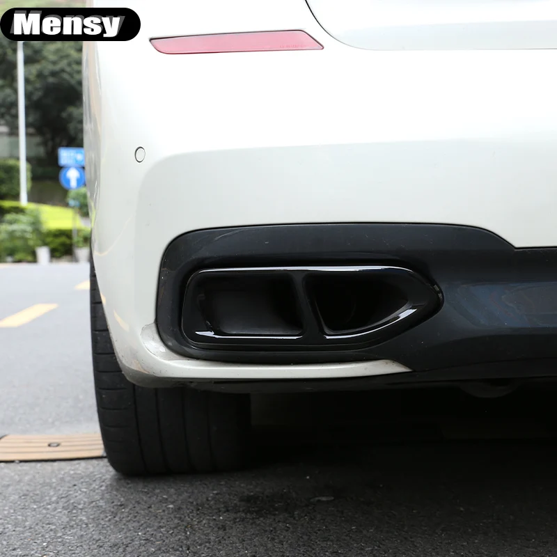 2 قطعة لامعة الأسود الصلب سيارة العادم الخمار الأنابيب تلميح غطاء الكسوة لسيارات BMW 7 سلسلة F01 G11 G12 730 740 750li 2009-2022 اكسسوارات