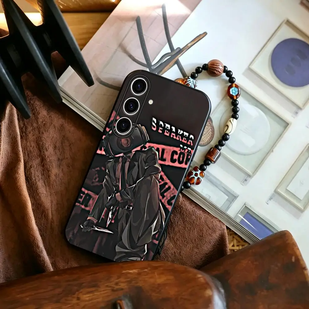 Skibidi TV Man Pattern Phone Case For Samsung Galaxy S26 S25 S24 S23 S22 S21 Plus Ultra Fold A Soft Black
