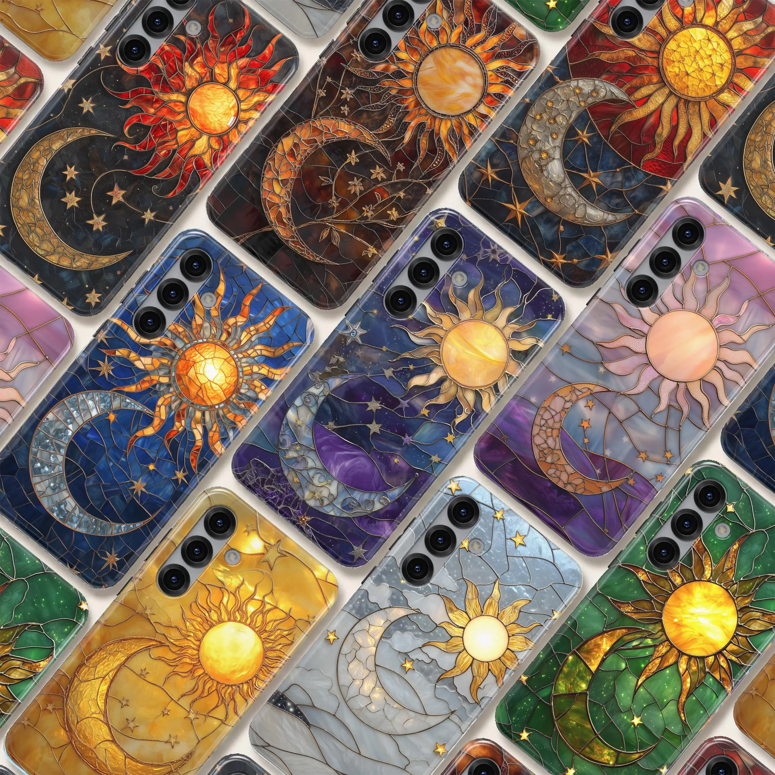 Sun Moon Art Cover s26 ultra case double-decker phone case for Samsung Galaxy S26/S25/S24/S23/S22 Ultra FE Plus A56 A36 A26 A16