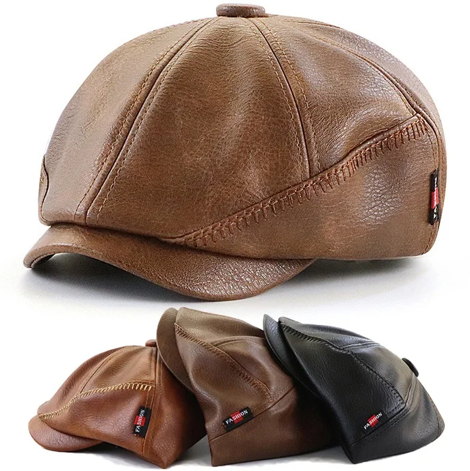 

Men's Leather Cap Beret Hunting Cap Beanie Trucker Mens Sports Hat