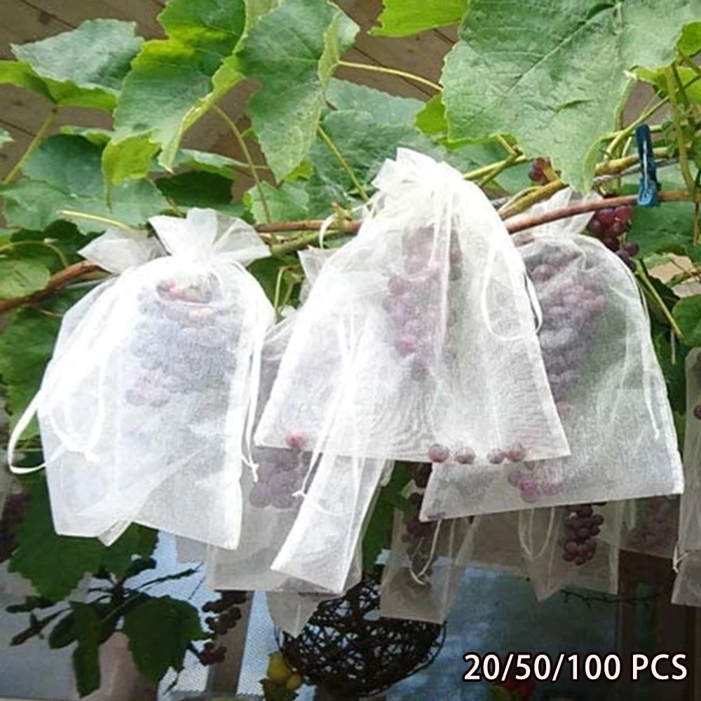 20-100PCS Vegetable Grapes Fruit Grow Bags Fruit Protection Bags Garden Anti-Bird Netting Mesh Bag Orchard Strawberry Plant Bags