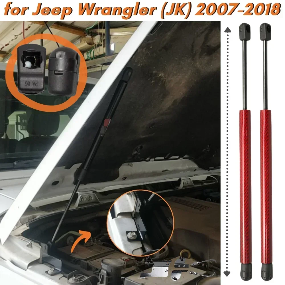 Qty(2) Hood Struts for Jeep Wrangler JK 2007-2018 Front Bonnet Modify Gas Springs Shock Absorbers Lift Supports Arm Bars Dampers