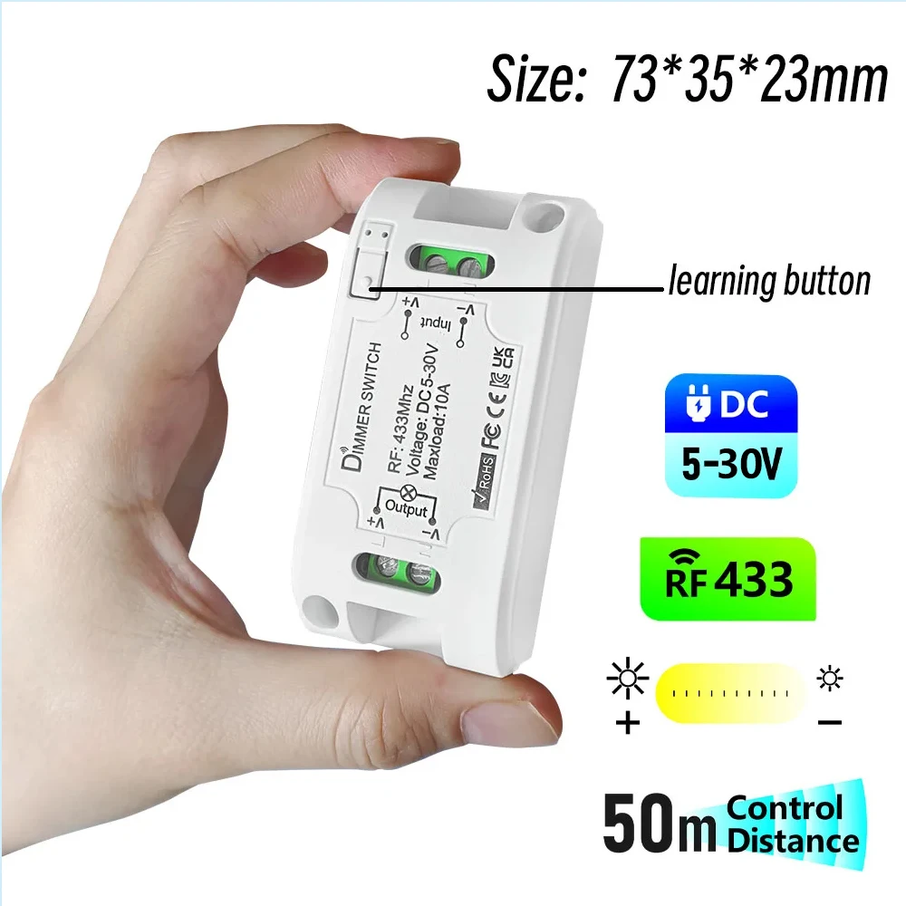 DC 5V-72V 10A Modulo interruttore della luce RF433MHz Dimmer Interruttore Telecomando universale senza fili per dimmer LED