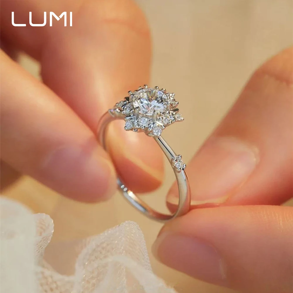 0.5CT Real Moissanite Snowflake Ice 925 Sterling Silver Ring for Women - Artistic Wedding Band Dainty Engagement Jewelry