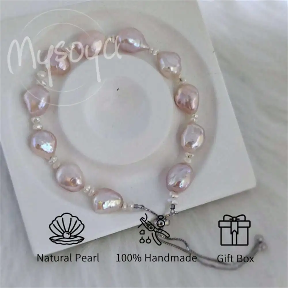 

MYSOYA Purple Baroque Pearl Bracelet 9-11mm Pearls Gift Box Gift for Her Wedding Jewelry Christmas Birthday New Year Gift