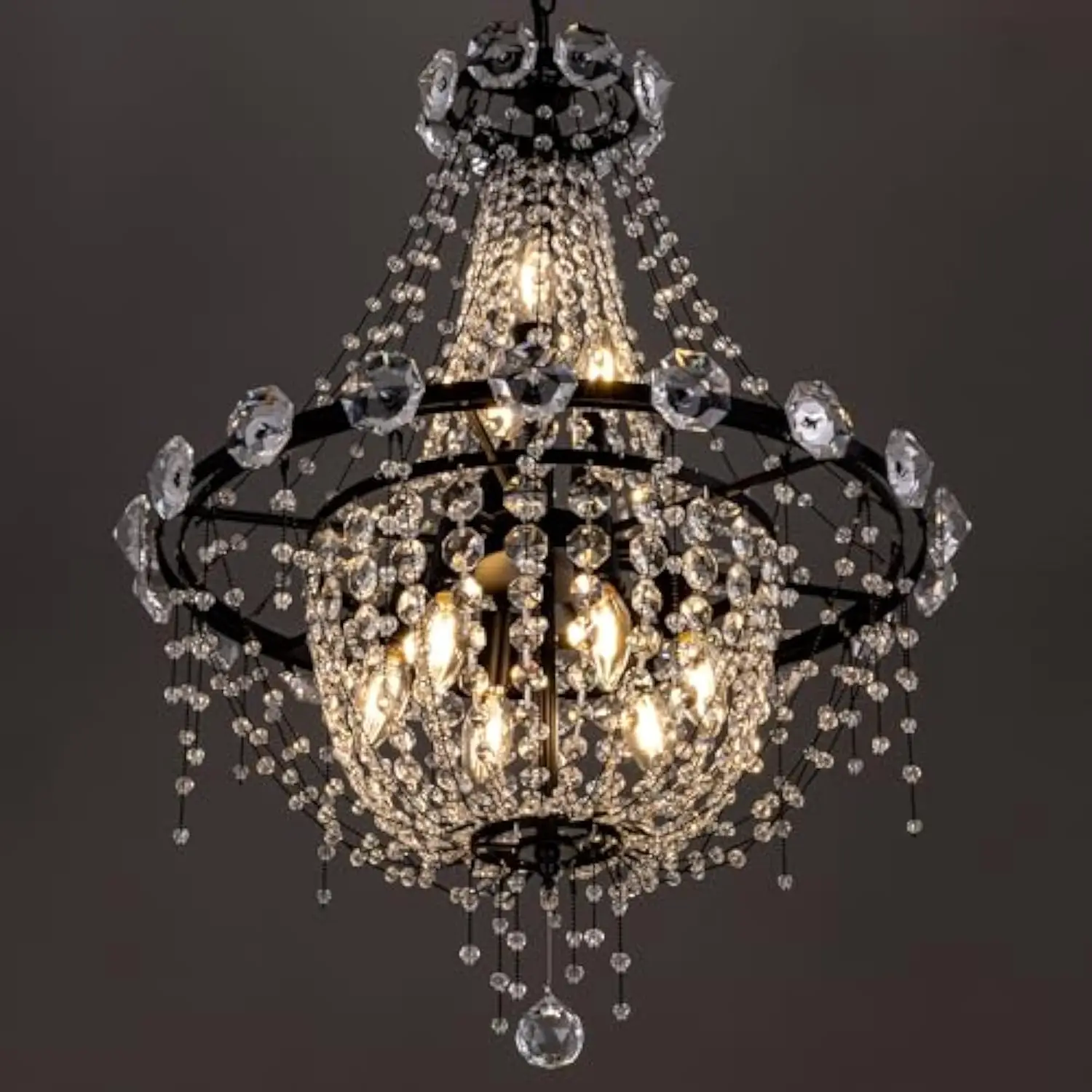 

Black Crystal Chandelier, 9 Lights Gothic Chandeliers, Modern French Empire Chandelier for Bedroom, Modern High Ceiling Light