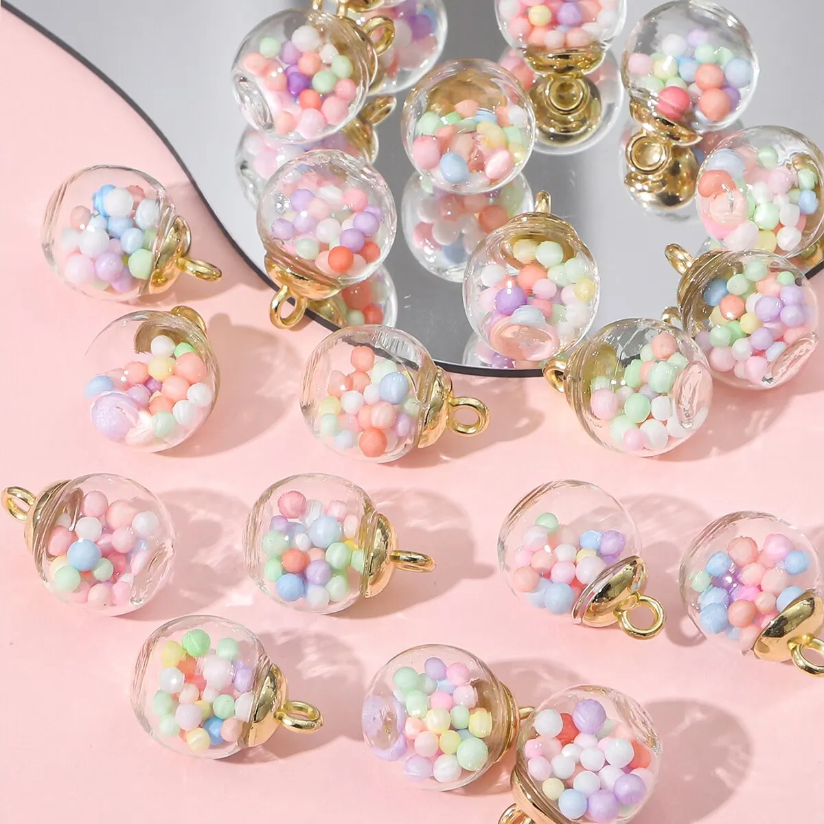 20pcs Colorful Sequins Star Sequins Round Ball Glass Ball Pendant DIY Handmade Ear Studs Earrings Ear Jewelry Material Pack