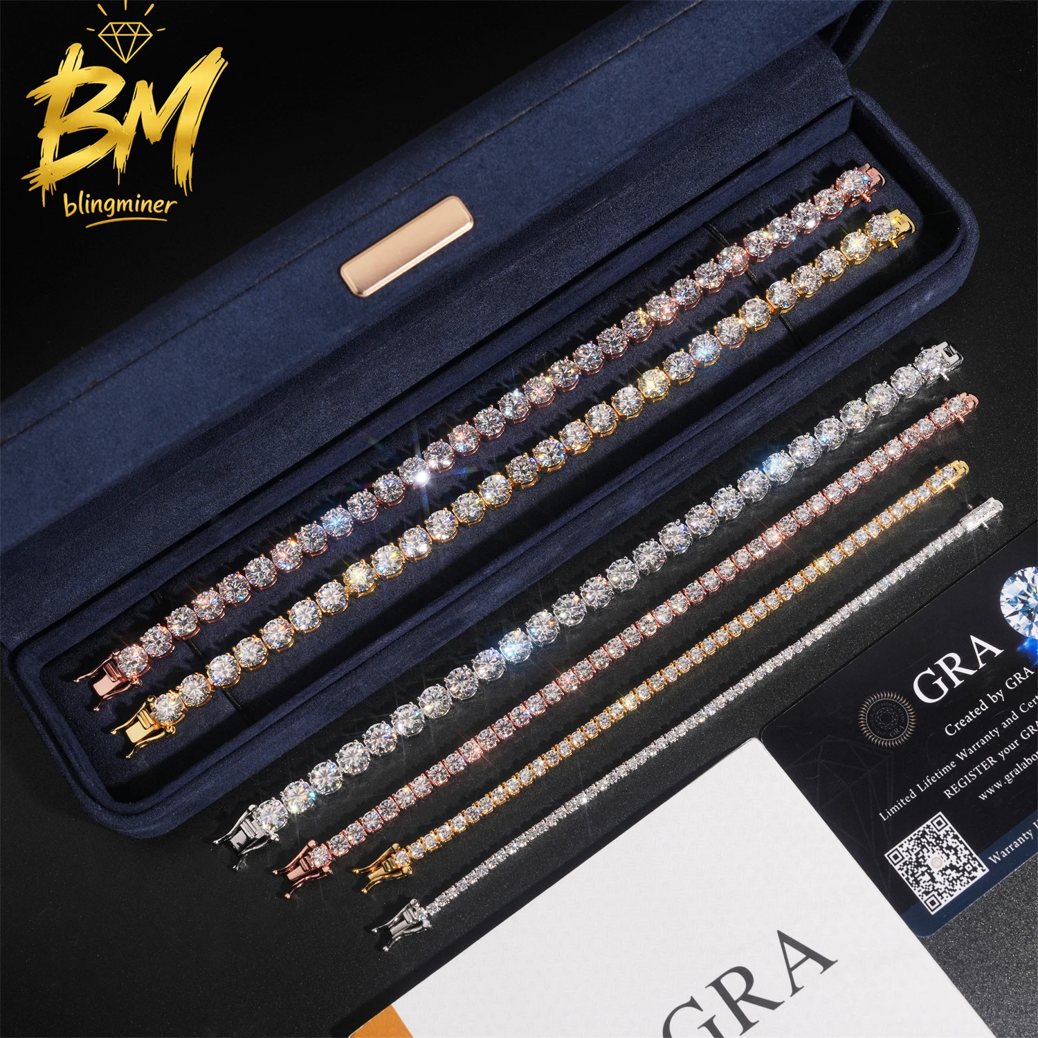 Blingminer 3mm S925 Silver Moissanite Tennis Chain Iced Out Necklaces For Men Pass Diamonds Tester With GRA Free Shipping
