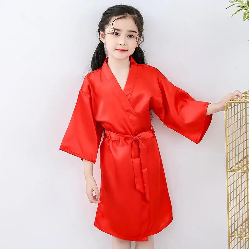 Bathrobes for Girls Nightwear Satin Silk Kids Robes Summer Girls Nightgown Sleepwear Children Loungewear Spa Party Dress Thin