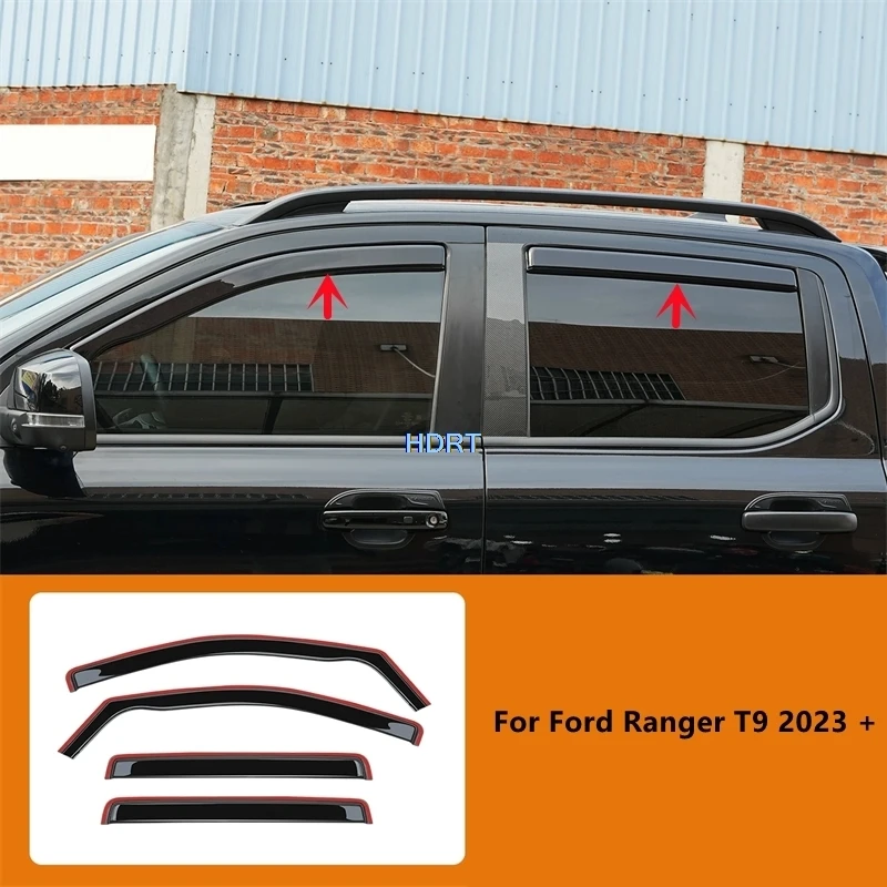Car Style Side Window Visor Sun Rain Shelter Weather Shield Wind Deflector Shade Cover Kit Accessories For Ford Ranger T9 2023 +