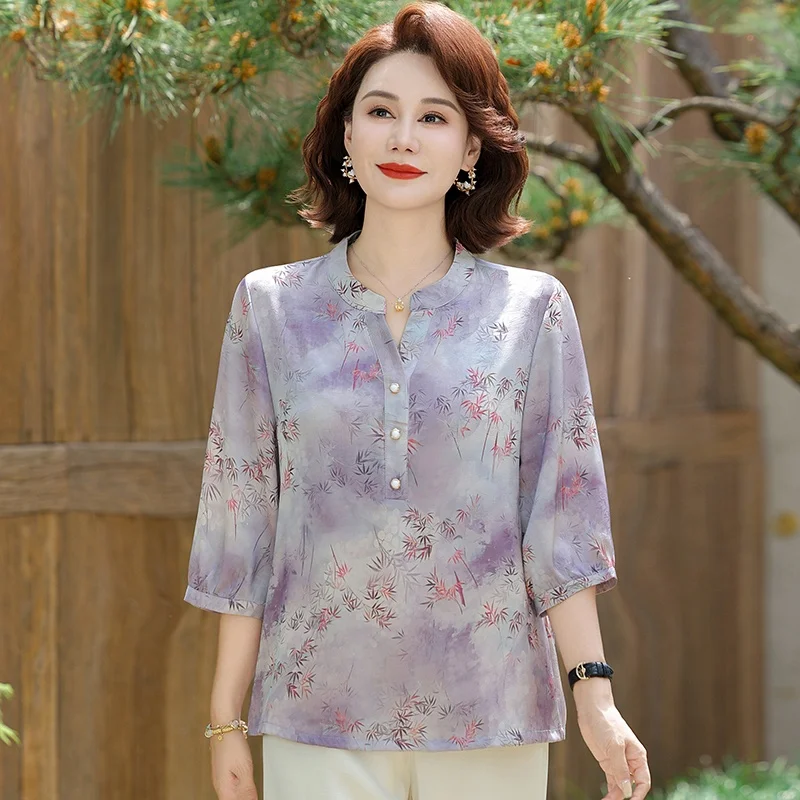 faionable-summer-outfit-mommy-sle-polyester-blend-loose-fit-round-ne-ort-sve-two-piece-set-for-middle-aged-women