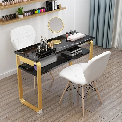 Marble Beauty Salon Furniture: Minimalist Double-Tier Manicure Table and Chair Set