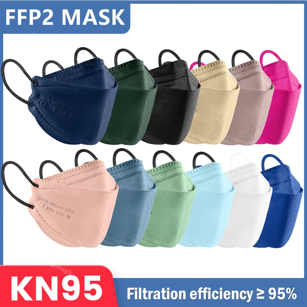 10-100 sztuk ryby KN95 FFP2 maska FPP2 zatwierdzone maski dorosłych Respirator ochronne maski na twarz czarny FPP2 mascarillas quirygicas ffp2