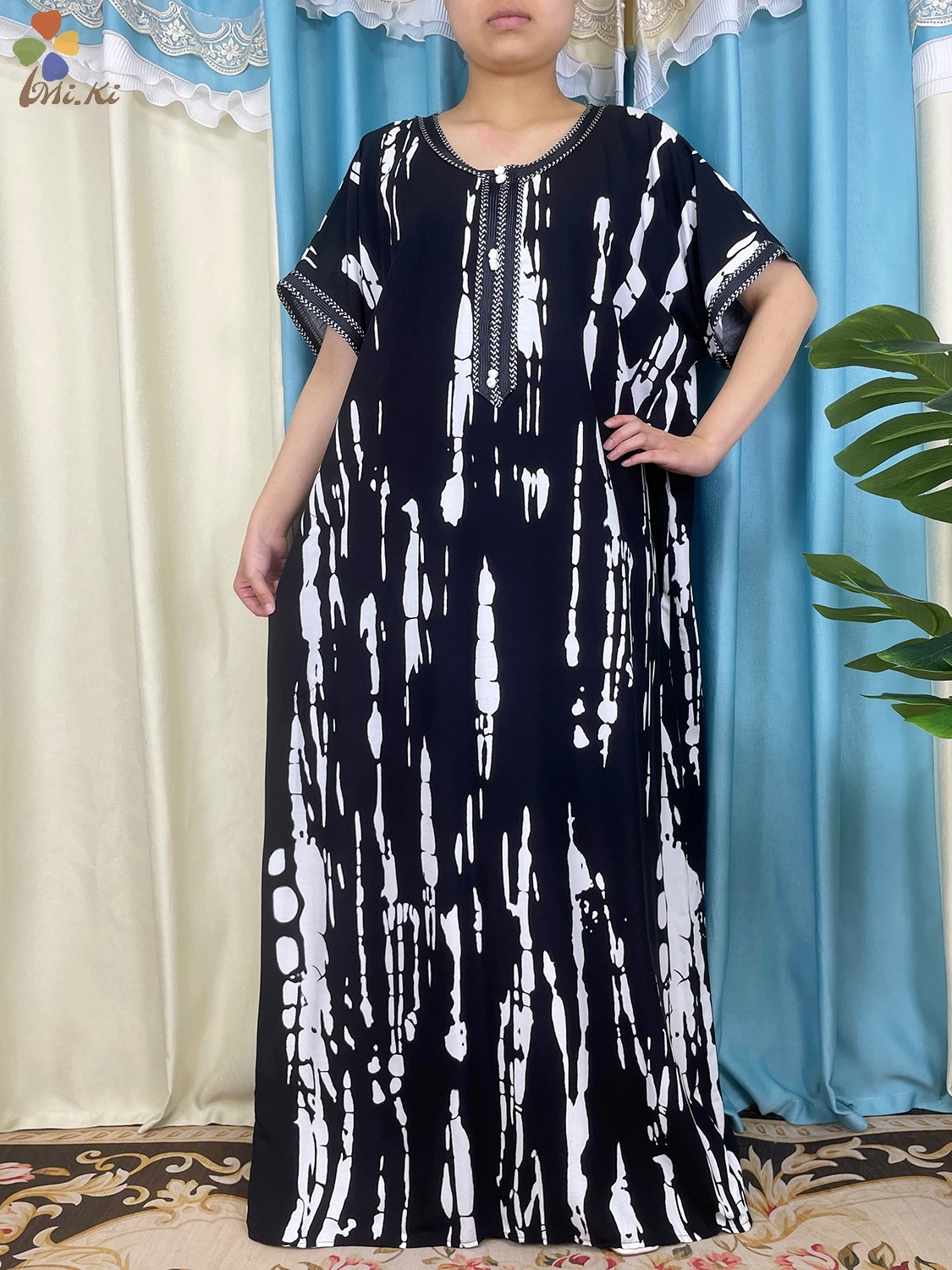 2024 High Quality New African Women Short sleeved Dress Tie Dyed Colored Cotton Long Dress Dubai Islamic Women Summer Clothing