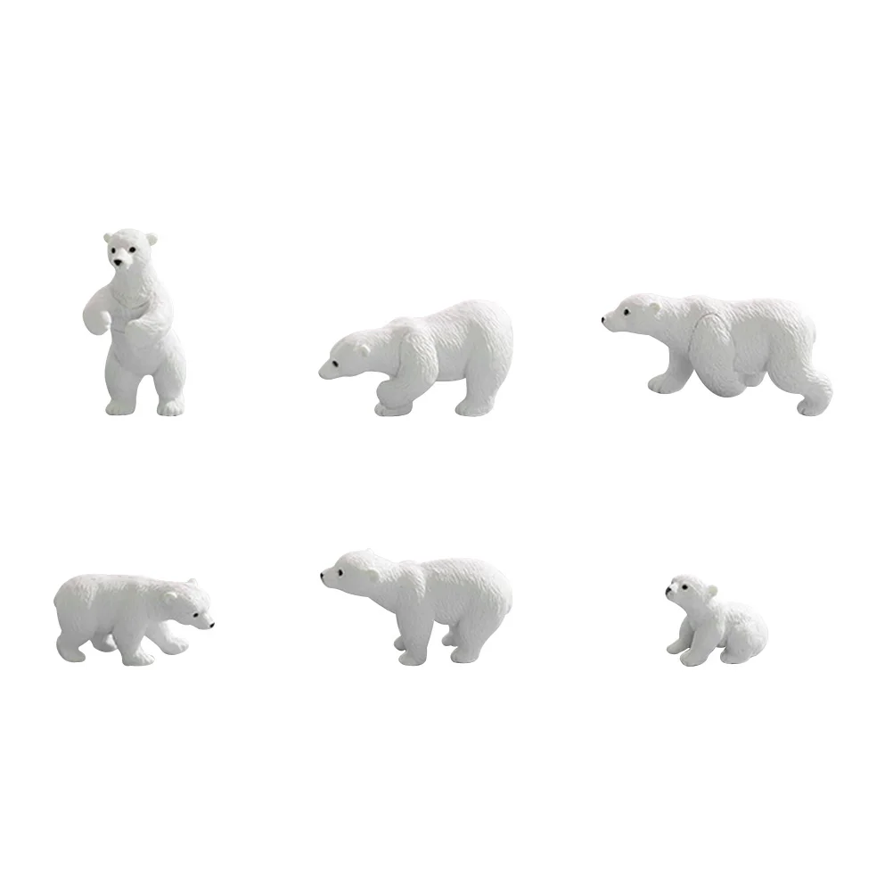 

6 Pcs Mini Polar Bear Resin Figurines White Decors Small Adornment for Garden Yard Indoor Scenes House Office Cute Desk