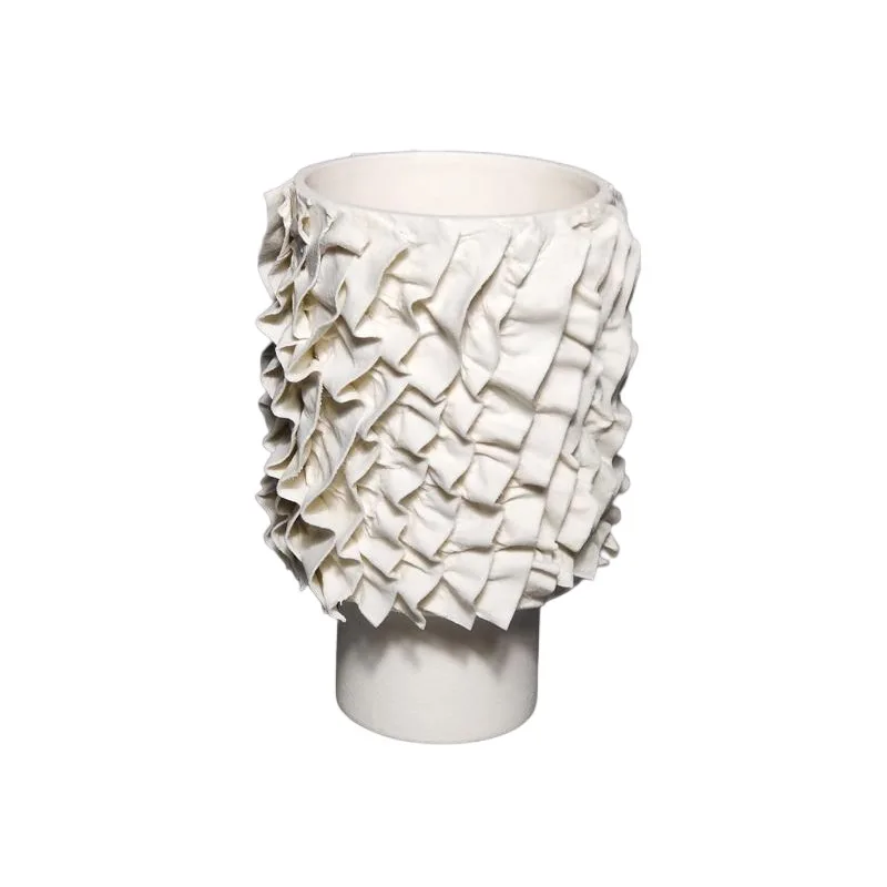 Modern minimalist pleated petals geometric ceramic vase, ornament