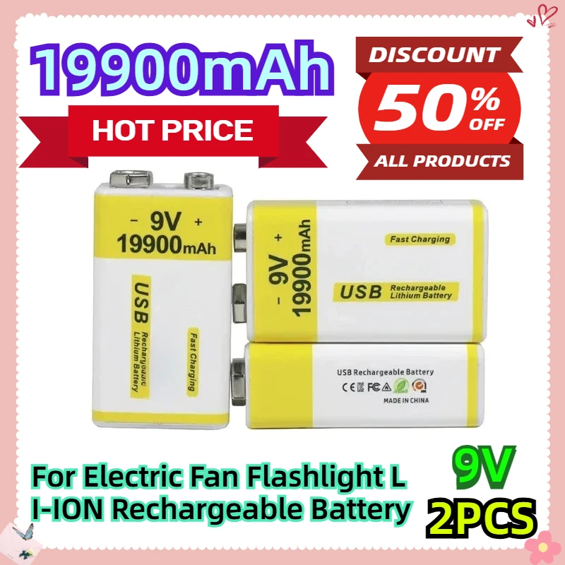 

For Electric Fan Flashlight LI-ION Rechargeable Battery 9V 19900mAh 2pcs