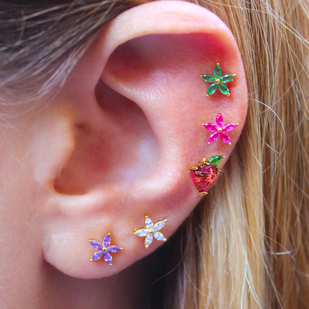 الفولاذ المقاوم للصدأ تشيكوسلوفاكيا كريستال ثقب أقراط للنساء ، الزركون الزهور الأذن مربط ، الكورية موضة ، عيد الميلاد مجوهرات هدية #1