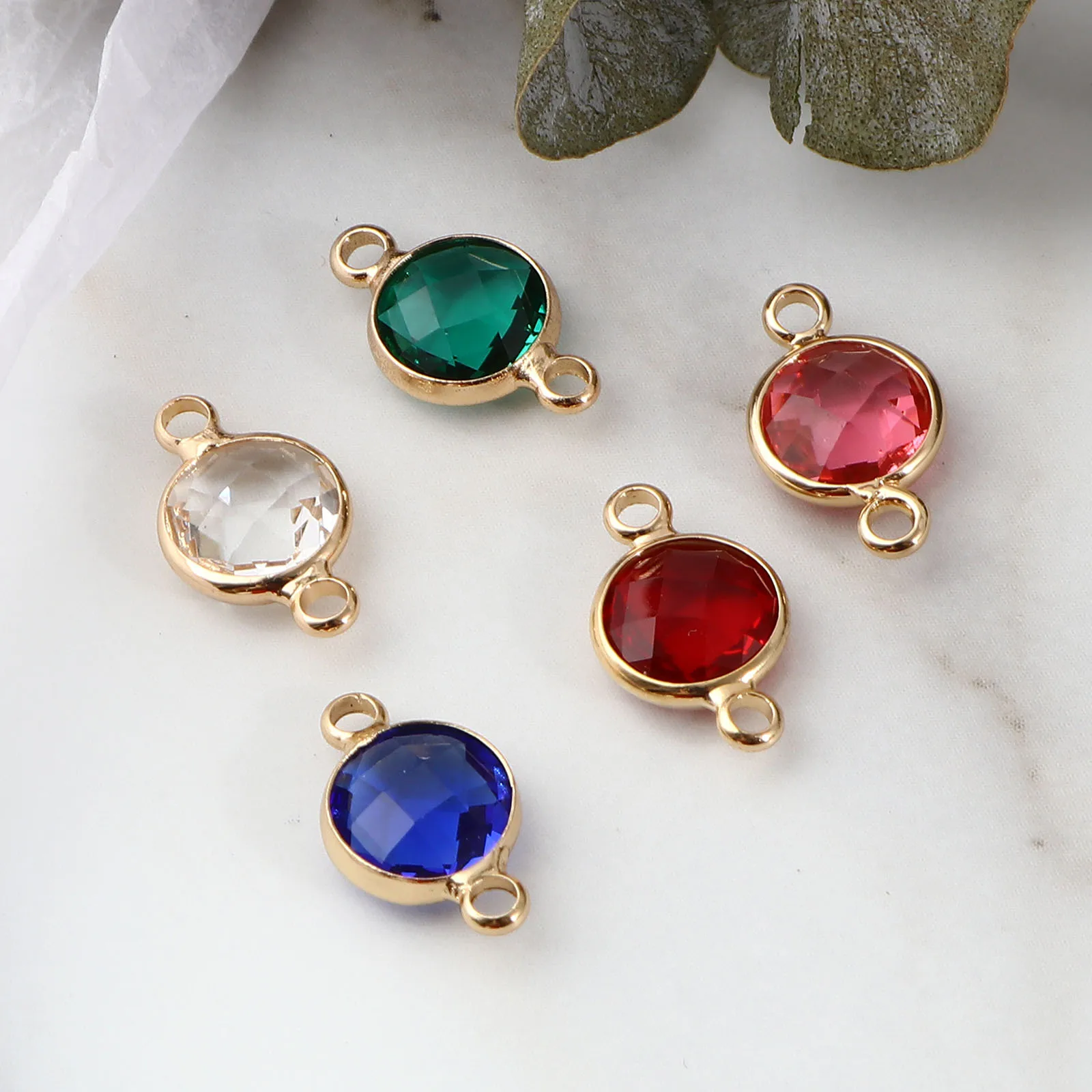 5pcs Brass Birthstone Connectors Multicolor Glass Round Faceted Charms For Women DIY Making Bracelets Jewelry Findings 15mmx9mm image 4