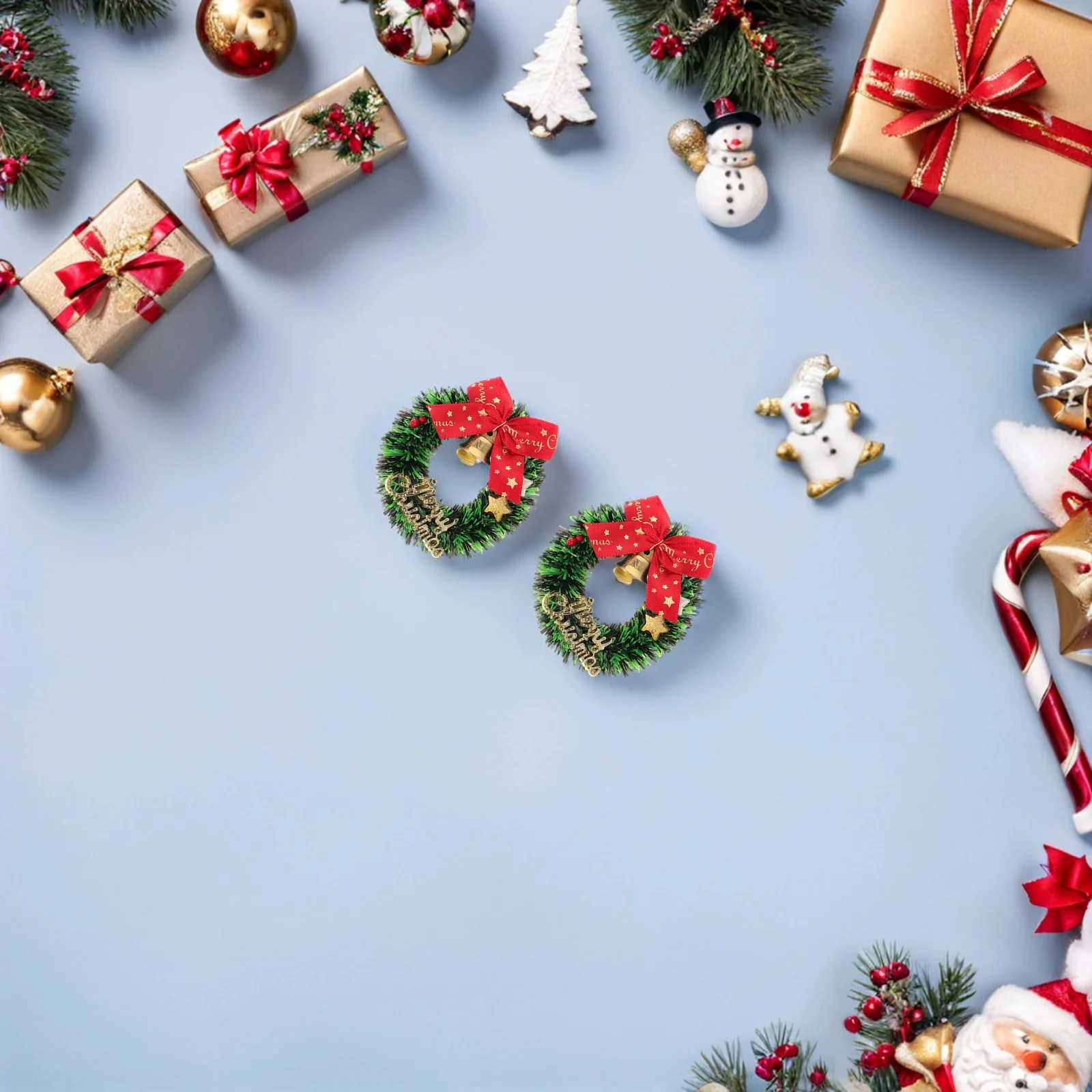 

16Pcs Mini Christmas Wreaths Bow Bell Garland 6.5cm Artificial Xmas Wreath Handmade Holiday Decoration Supplies