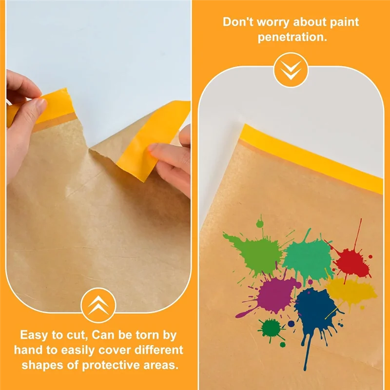 Papel de mascaramento pré-tapeado, rolos de papel para pintores de fita e cortina, para proteção de piso de móveis e carros, revestimento de paredes