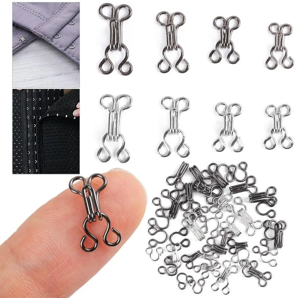 100pcs Hot Black/Silver Hooks Eyes Metal Buckle Collar Invisible Button Underwear Sewing Hook Clothing Sweater Buckles