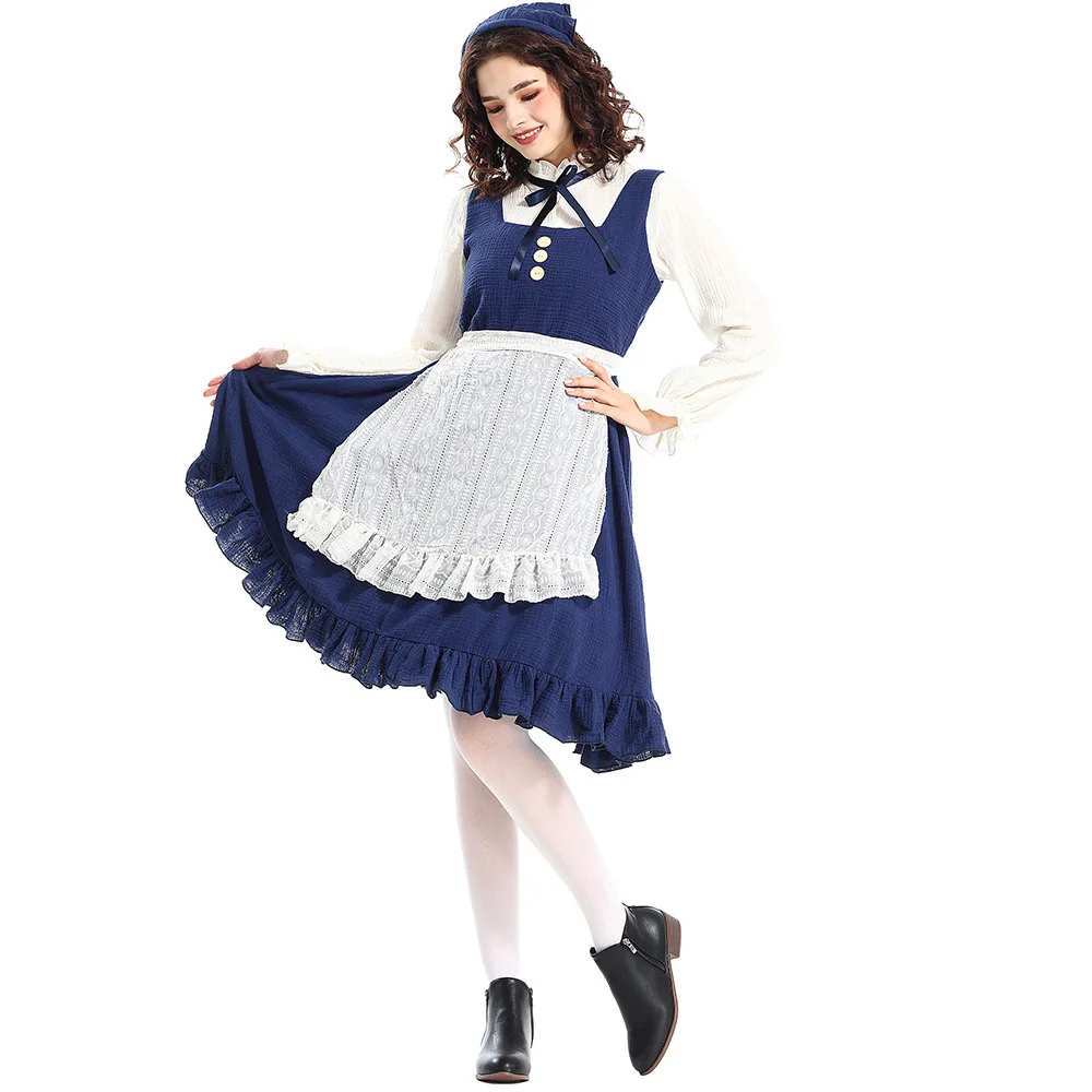 Garçonete empregada Cosplay Trajes femininos para mulheres, Halloween Little Match Girl, Carnaval, Purim Parade, Role Play, Show Party Dress, Palco