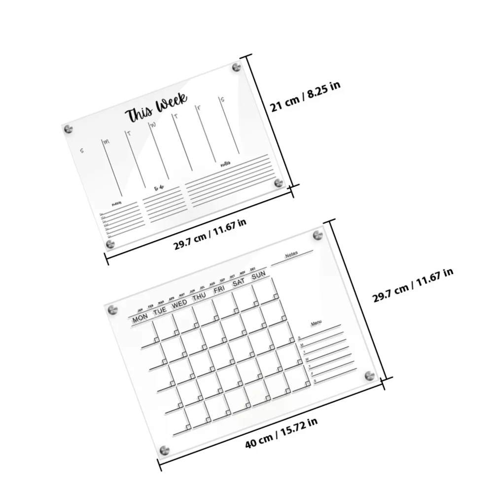 2 juegos de tablero de notas de borrado en seco acrílico transparente para oficina, hogar, cocina, cumpleaños, boda, tableros de notas creativos