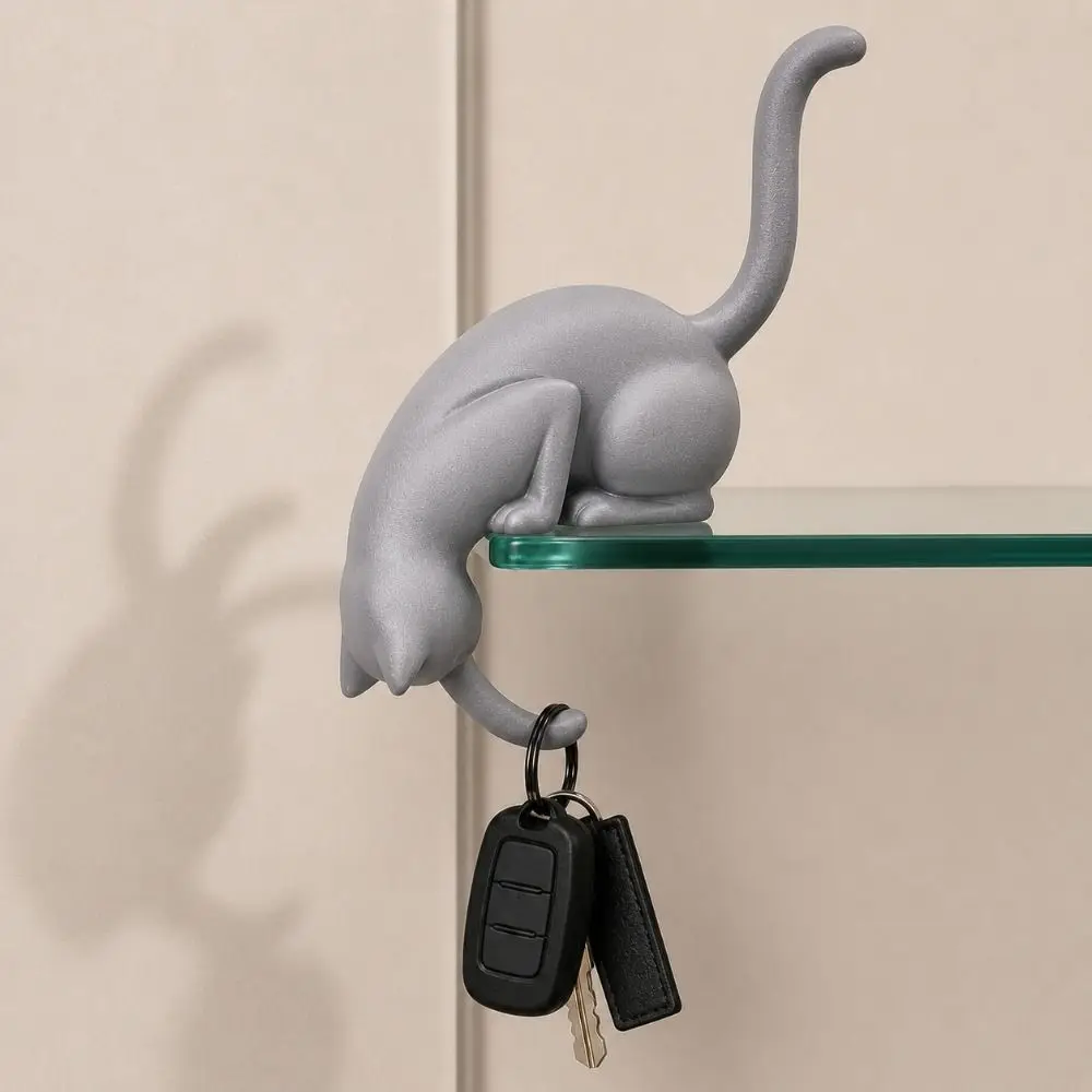 3D Printed Cat-Shaped Wall Hook Inverted Hanging Cute Wall Key Rack Cartoon Funny Wall Hanger Ornaments Bookshelf Decoration
