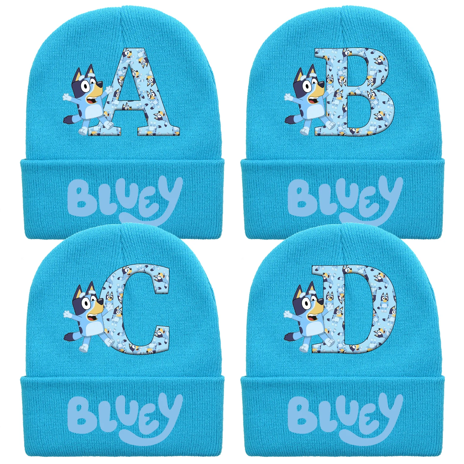 Blueys New Knitted Hat for Children Anime Letter A-Z Knitted Cap Cartoon Blue Caps Decoration Fashion Skullies Beanies Kids Gift