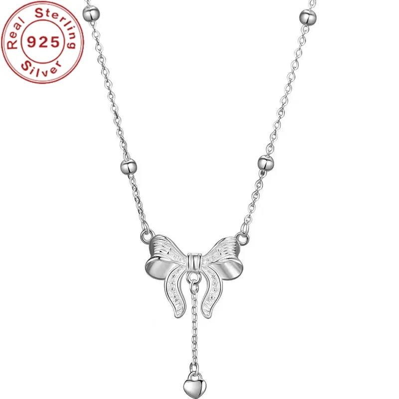 

925 Silver Princess Ribbon Tassel Necklace Women's Fashion High Fashion Sweet Style Hot Top1