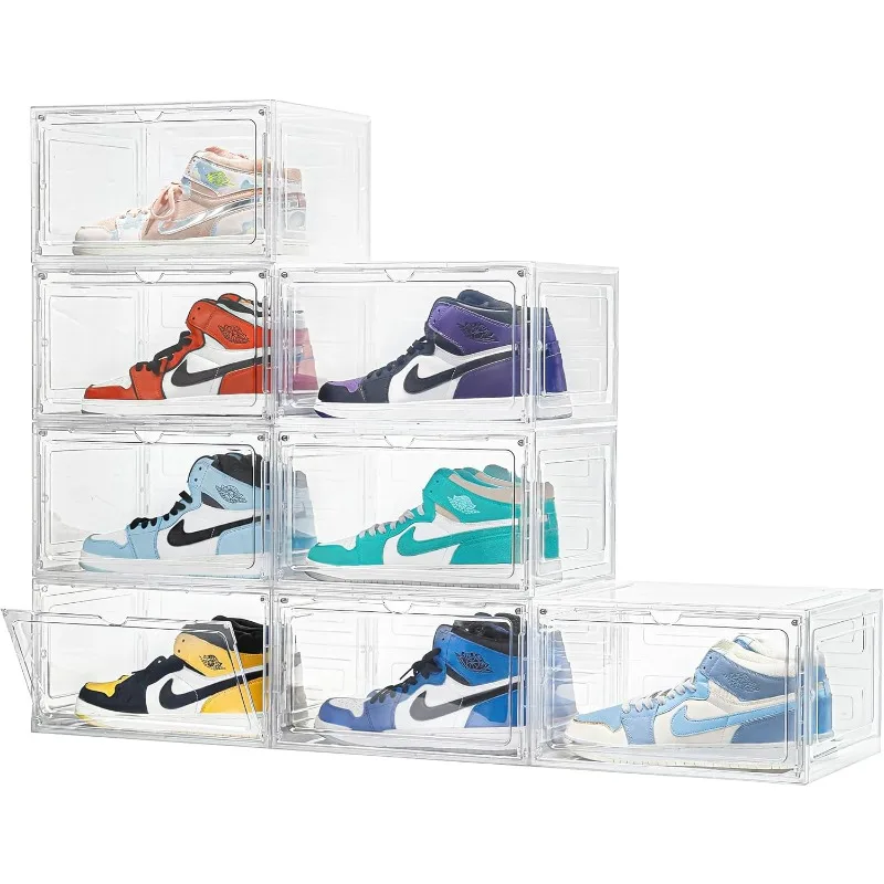 

8 Pack Shoe Boxes Clear Plastic Stackable, X-Large Shoe Storage Organizer, Easy Assembly