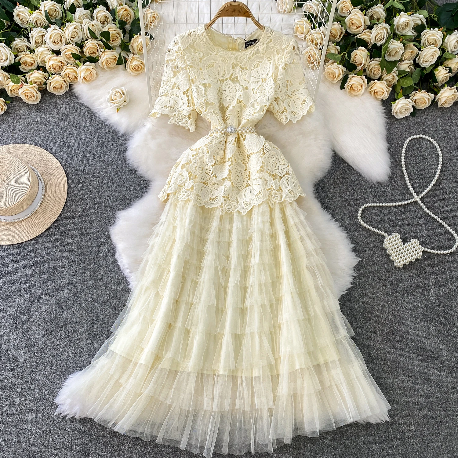 Elegante sexy manga curta renda impressão vestido fada a linha verão praia férias magro feminino vestido de festa à noite