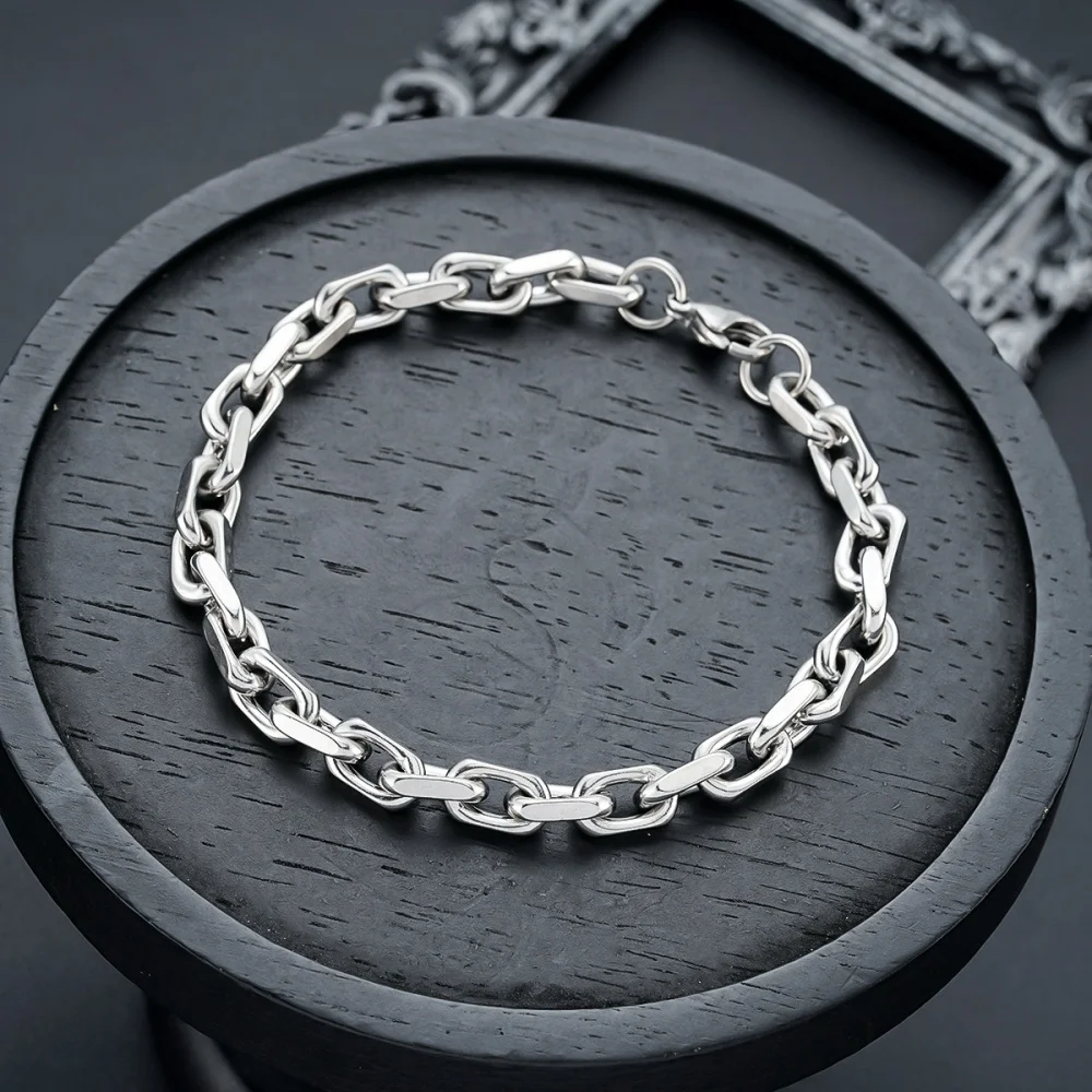 Hip-Hop Edelstahl Kubanische Gliederkette Armband für Frauen 3 5 7 mm Einfaches Edelstahl Herren Armband Goldfarben Schmuck – Detail 3