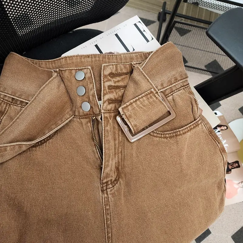 Streetwear Vintage Button High Waist Denim Trousers for Female Summer Casual Solid Slim Flare Pants Fashion Women's Clothing