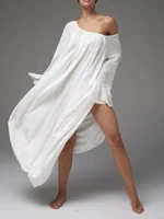 Mumaroho 2025 Women Autumn Winter Homewear Solid White Sleepwear Nightgown Pajama Nightdress Long Sleeve Loose Sleep Dress - Image 2