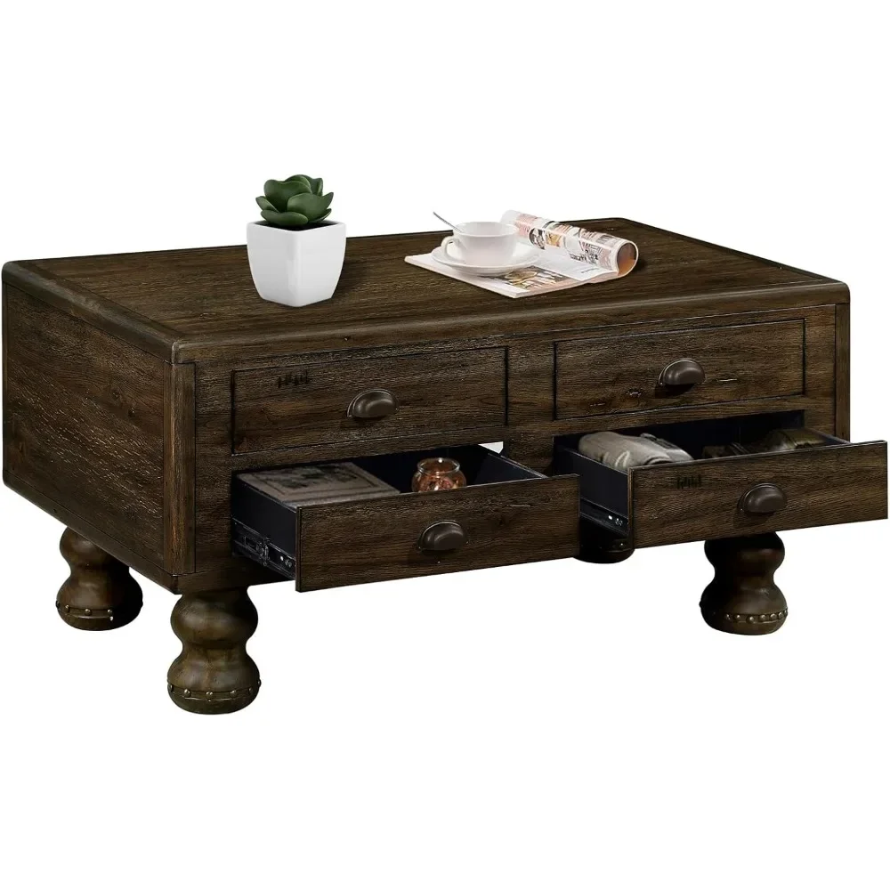 Coffee Table with Storage Drawers, Center Tables with Rivet Decoration Legs, Coffee Table