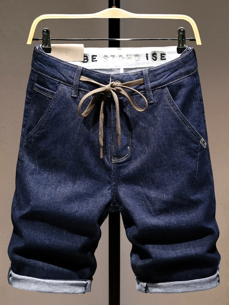 

Мужские летние тонкие модные эластичные джинсовые шорты-бриджи с вышивкой от элитного модного бренда, с боковыми карманами