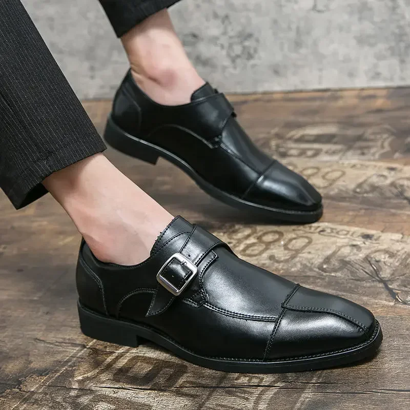 Zapatos planos de cuero de vaca para hombre, calzado informal con punta puntiaguda, aumento de altura, elegante, clásico, Original, envío gratis