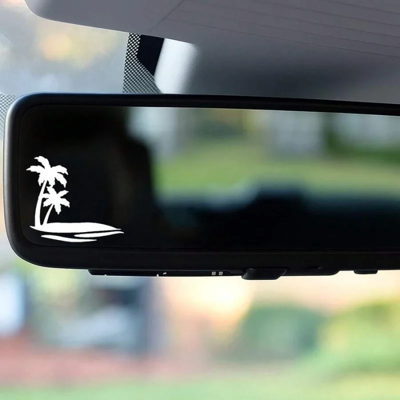 Beach Coconut Tree Silhouette Stickers, Beautiful Beach And Coconut Tree Silhouette Car Rearview Mirror Stickers